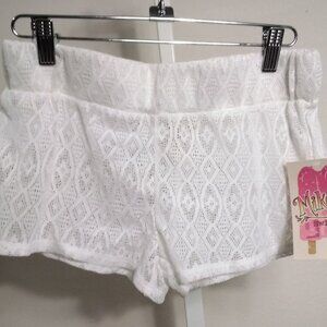 Miken White Beach Swimsuit Coverup Shorts Lace Eyelet Tie NWT Various Jr Sizes